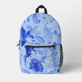 Impresa Mochila con patrón floral de acuarela azul Eleganc