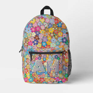 Impresa Mochila con patrón floral vibrante y monograma per