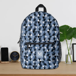 Impresa Mochila con patrón geométrico azul personalizado