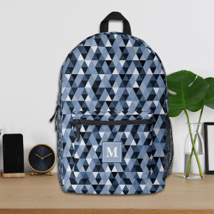 Impresa Mochila con patrón geométrico azul personalizado