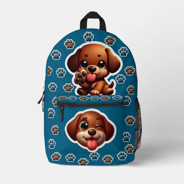 Impresa Mochila Con Pegatina De Cachorro Marrón (Anverso)