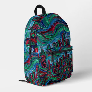 Impresa Mochila con silueta de horizonte de ciudad abstrac
