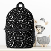 Mochila Corazones Blancos y Negros Personalizada
