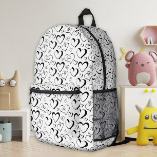 Impresa Mochila Corazones Negro Blanco
