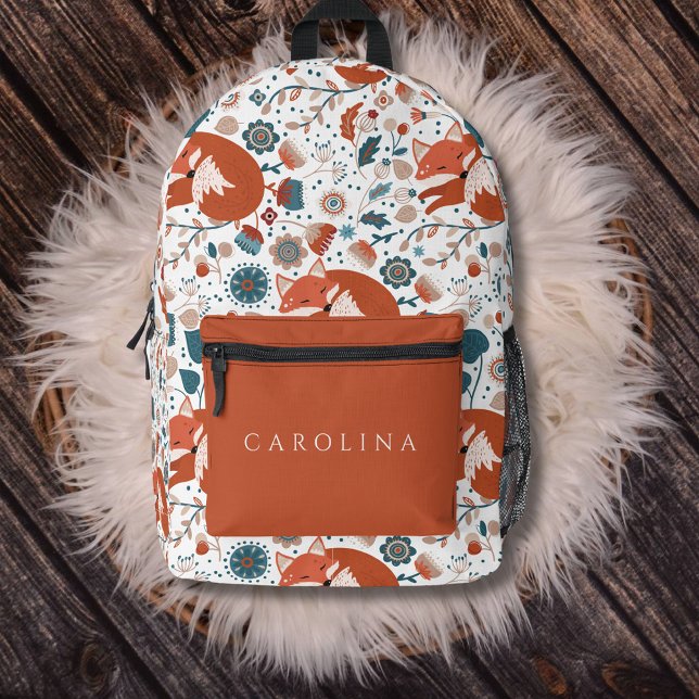 Impresa Mochila Cozy Woodland Fox Custom Name (Subido por el creador)