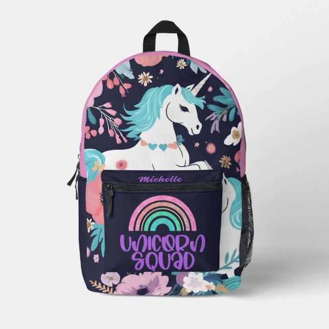 Impresa Mochila Cute Unicorn, Purpurina Rainbow Custom Nam (Anverso)