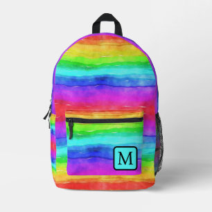 Impresa Mochila De Acuarela Con Monograma De Arcoíris Lind