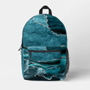 Impresa Mochila de ágata elegante azul turquesa y plata