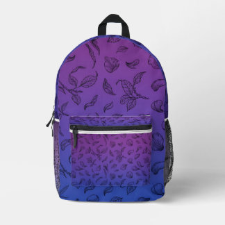 Impresa Mochila de arte de línea botánica azul púrpura