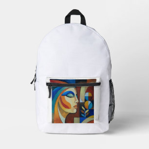 Impresa Mochila de arte de mujer cubista abstracta