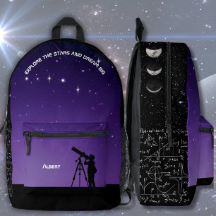 Impresa Mochila de Astronomía del Cielo Nocturno Morado y