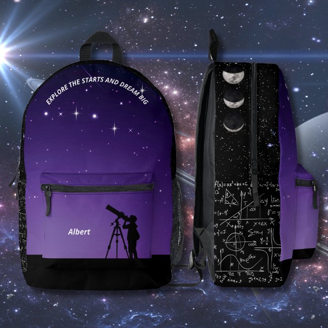 Impresa Mochila de astronomía del cielo nocturno morado y  (Night Sky Astronomy Backpack)