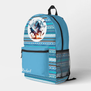 Impresa Mochila de baile ritual con tocado tribal y lobo