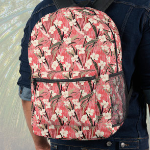 Impresa Mochila de bambú floral naranja pálido estilo japo
