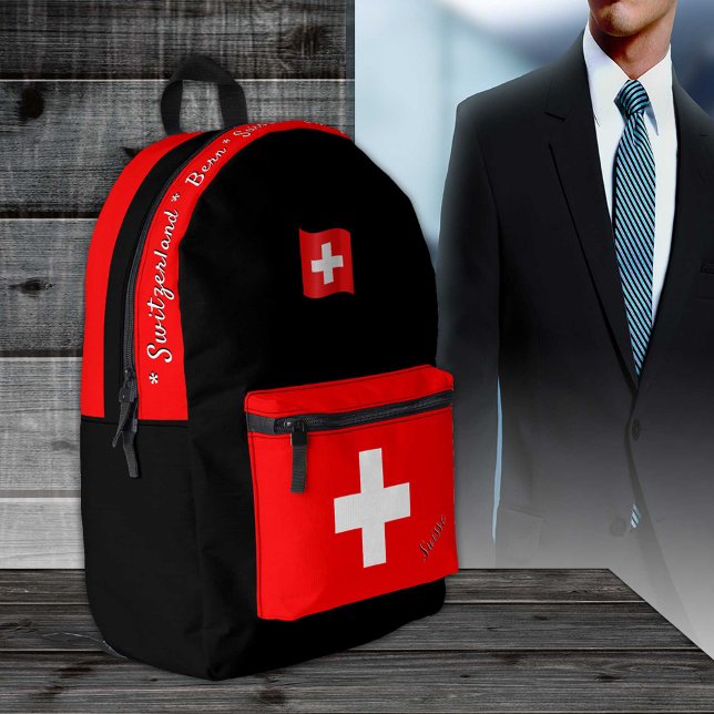 Impresa Mochila de bandera suiza, Suiza, negro patriota (Subido por el creador)