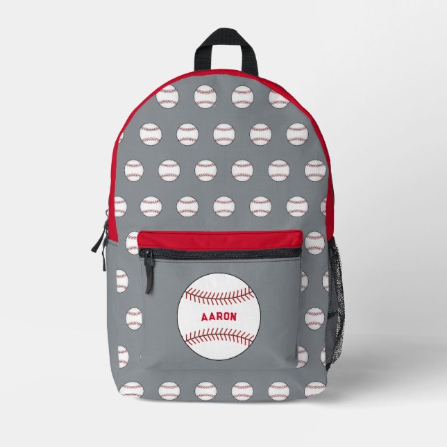 Impresa Mochila de béisbol gris personalizada (Anverso)