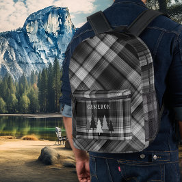 Impresa Mochila de bosque de pino de cuadros negros