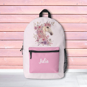 Impresa Mochila De Caballo Floral Pastel Niñas Lindas Poni