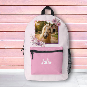 Impresa Mochila De Caballo Floral Pastel Niñas Lindas Poni