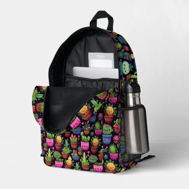 Impresa Mochila de Cactus Kawaii (Esquina trasera derecha (abierta))