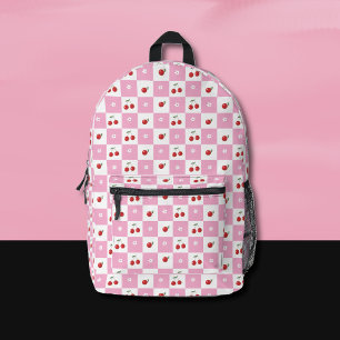 Impresa Mochila de cereza con estampado de gingham rosa y 