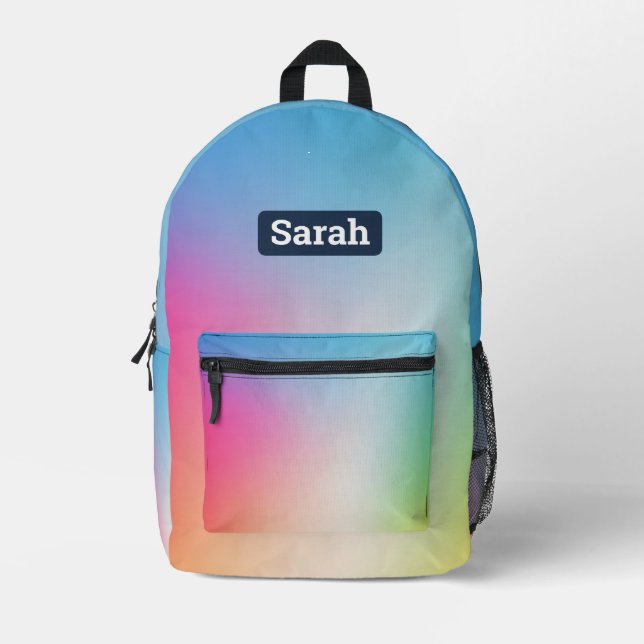 Impresa Mochila de chica de arco iris con nombre personali (Anverso)