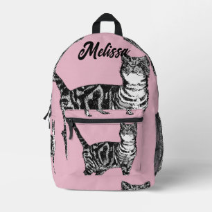 Impresa Mochila de Chicas de gatos de Pink Tabby