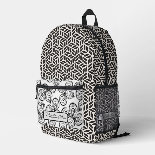 Impresa Mochila de corte de impresión - Patrones B/W perso (Esquina derecha trasera )