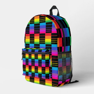 Impresa Mochila de Cuadro de Arcoíris con Detalle Negro