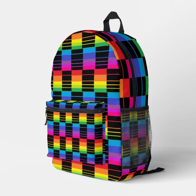 Impresa Mochila de Cuadro de Arcoíris con Detalle Negro (Esquina derecha trasera )