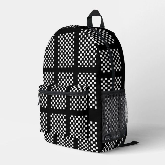 Impresa Mochila de cuadros en blanco y negro (Esquina derecha trasera )