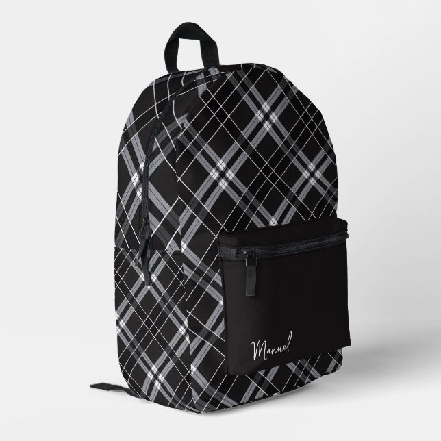Impresa Mochila de cuadros negra y gris (Esquina izquierda trasera)