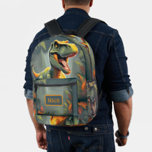 Impresa Mochila de dinosaurio T-Rex Gris y Naranja
