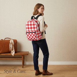 Impresa Mochila de estilo gingham rojo y blanco vintage