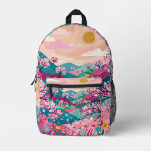 Impresa Mochila de Flor de Cerezo – Magenta y Turquesa