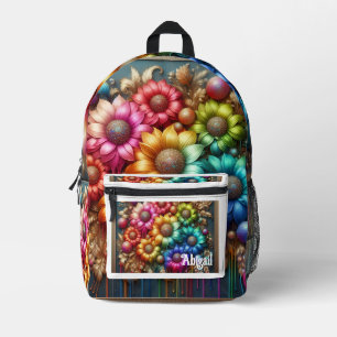 Impresa Mochila de flores arcoíris femeninas con gotas bri