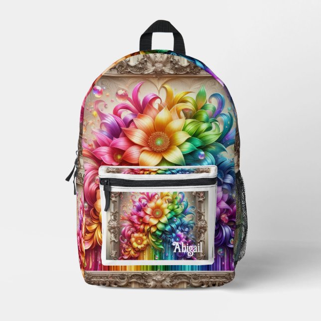Impresa Mochila de flores de arcoíris femeninas con gotas  (Anverso)