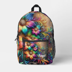 Impresa Mochila de flores de arcoíris femeninas con gotas 