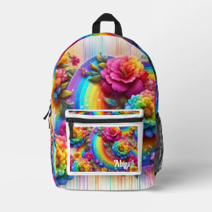Impresa Mochila de flores de arcoíris femeninas con gotas 