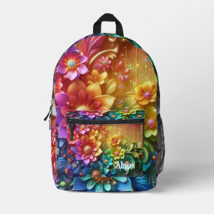Impresa Mochila de flores de arcoíris femeninas con gotas