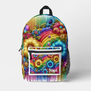 Impresa Mochila de flores de arcoíris femeninas con gotas