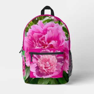 Impresa Mochila de flores rosa brillante.