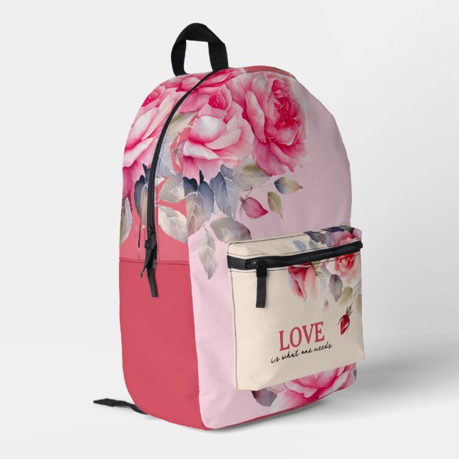 Impresa Mochila de flores rosadas vibrantes (Esquina izquierda trasera)
