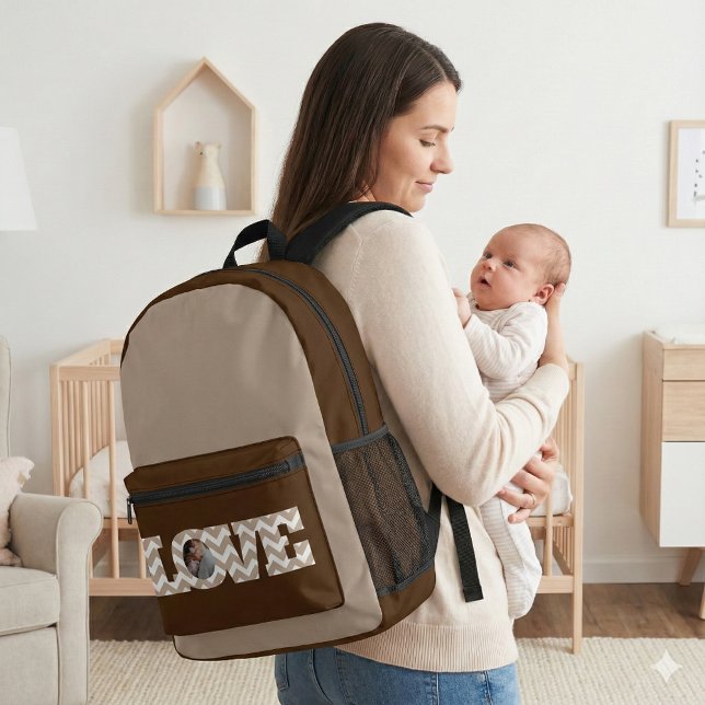 Impresa Mochila de fotos de amor (Congratulate a new mom with this personalized love photo backpack! )