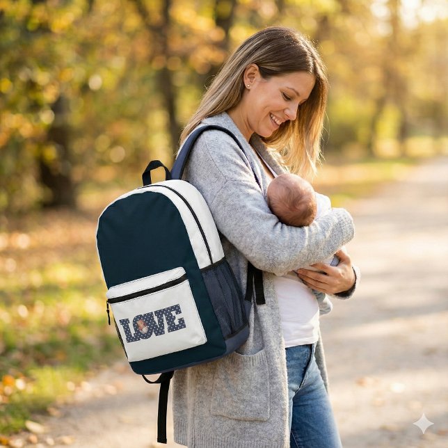 Impresa Mochila de fotos de amor (Congratulate a new mom with this personalized photo love backpack! )