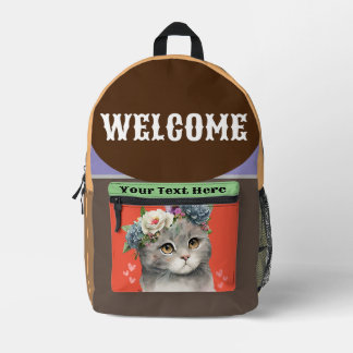Impresa Mochila de gato floral linda, mochila escolar pers