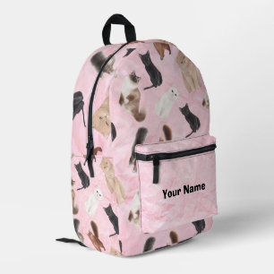 Impresa Mochila de gato rosa con razas de felinos realista