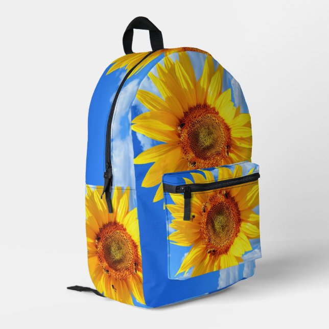 Impresa Mochila de girasol amarillo y abejas cielo azul (Esquina izquierda trasera)