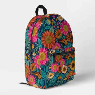 Impresa Mochila de girasoles abstractos y mariposa
