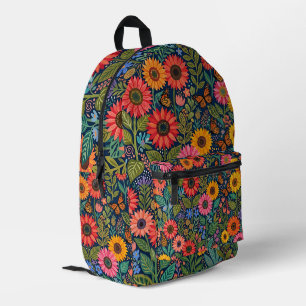 Impresa Mochila de girasoles de arte botánico abstracto
